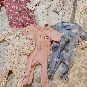 H&M and Carter’s Baby girl One Piece Footies - Pink, Blue, Cream 0-3m